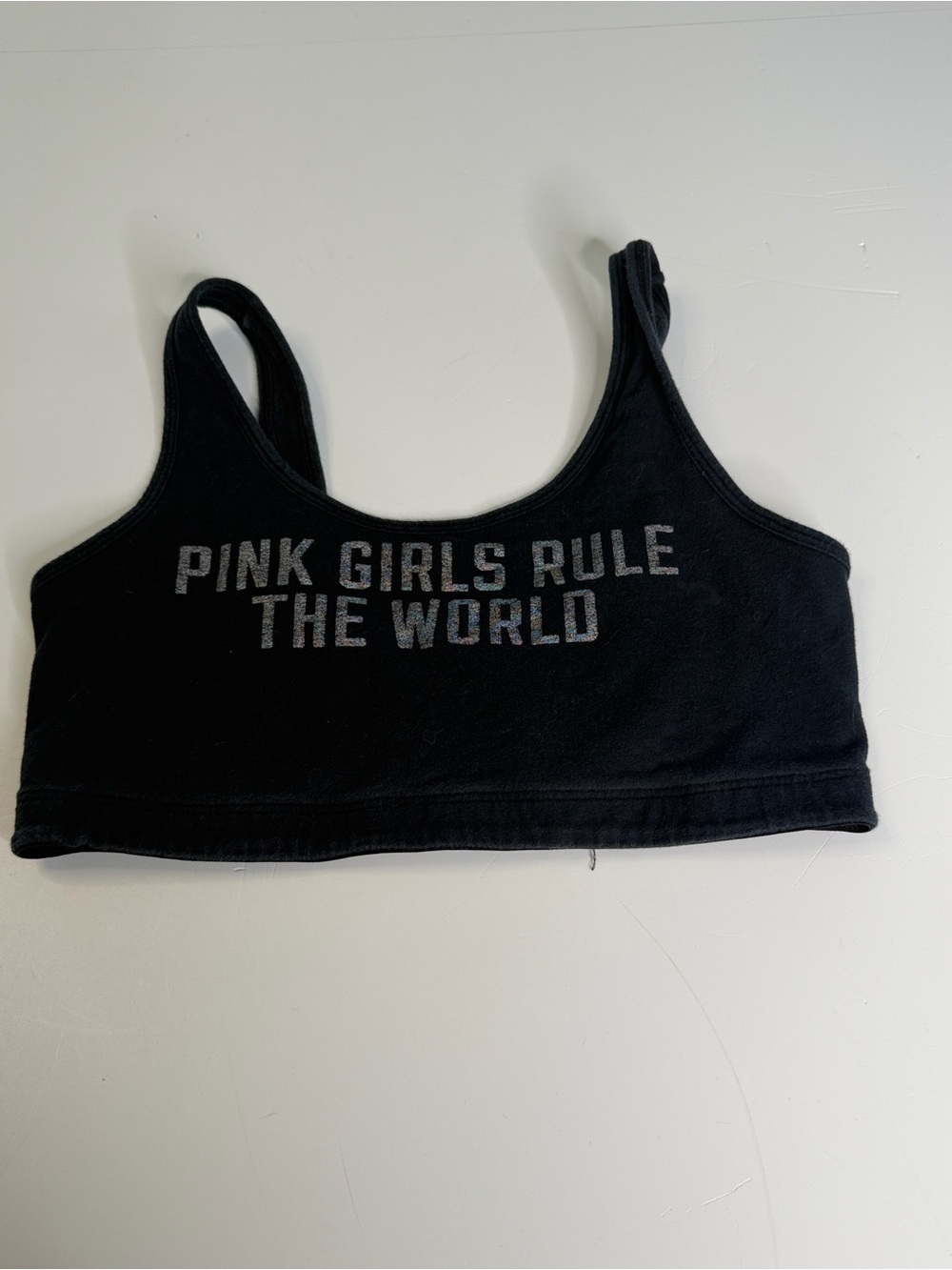 Victoria's Secret PINK Black Holographic Girls Rule The World Sports Bra M - Picture 2 of 6